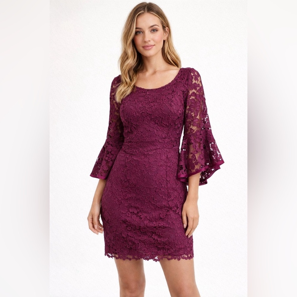 She + Sky Lace Dress with Bell Sleeves size Medium